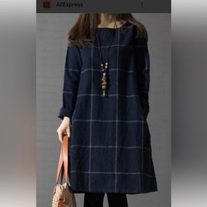 Zanzea navy long sleeve mini dress Sz xxxl